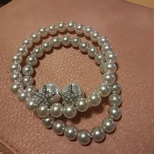 🌊 Starfish Faux Pearl Bracelet & Earring Set